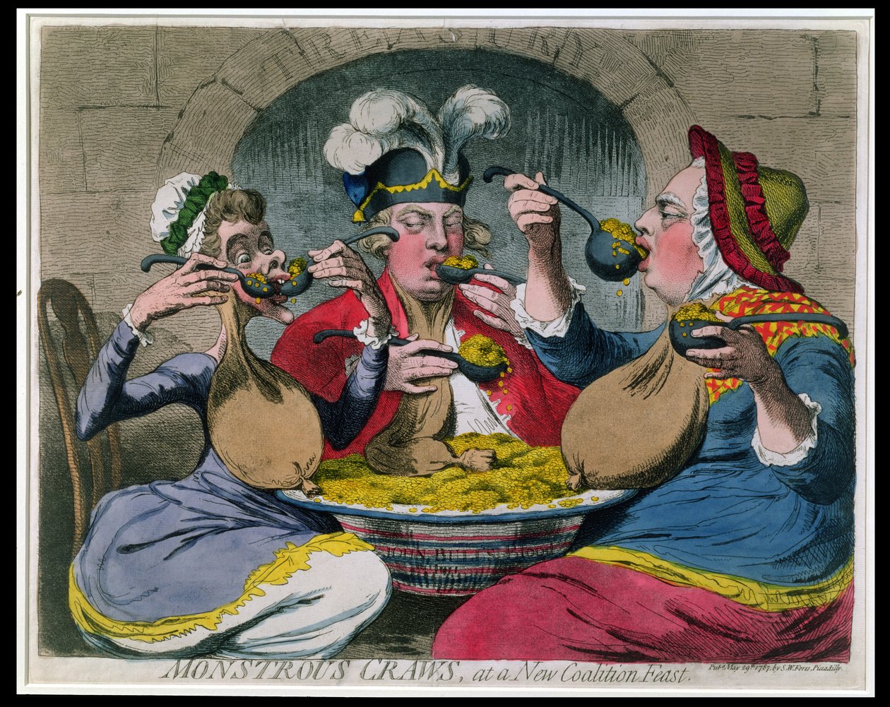 Monstruoso Craws em uma nova festa de coalizão, publicado pela SW Fores em 1787 (gravura com a aquatint) de James Gillray