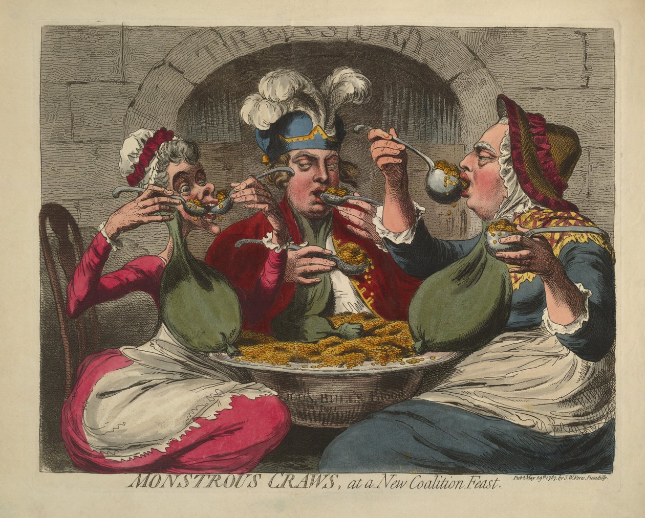 Monstruoso Craws, em uma festa de Coaltion New, pub. 1787 (gravura colorida à mão) de James Gillray