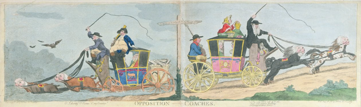Coaches da Oposição, publicado por SW Fores em 1788 (gravura à mão colorida) de James Gillray