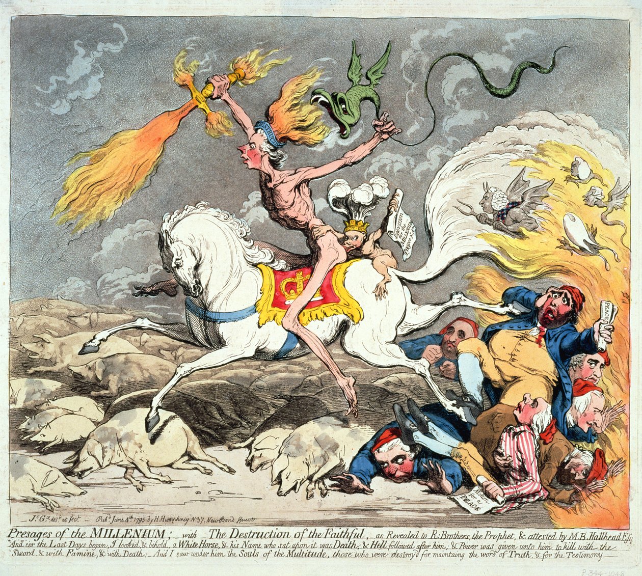 Presages do Milênio, publicado em 1795 (gravura colorida à mão) de James Gillray