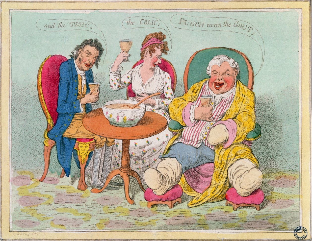 &39;Punch Cura a Gota, a Cólica e a Tisic&39; (gravura colorida) de James Gillray