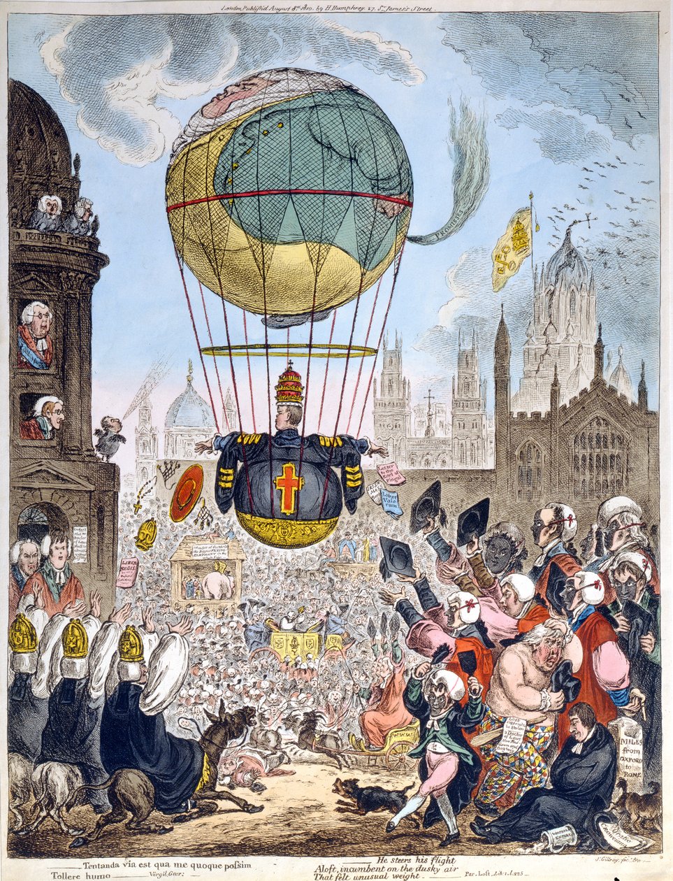 Tentativa de uma maneira através da qual eu pode levantar o solo, publicado por Hannah Humphrey em 1810 (gravura, gravura, água-tinta em papel und WC) de James Gillray