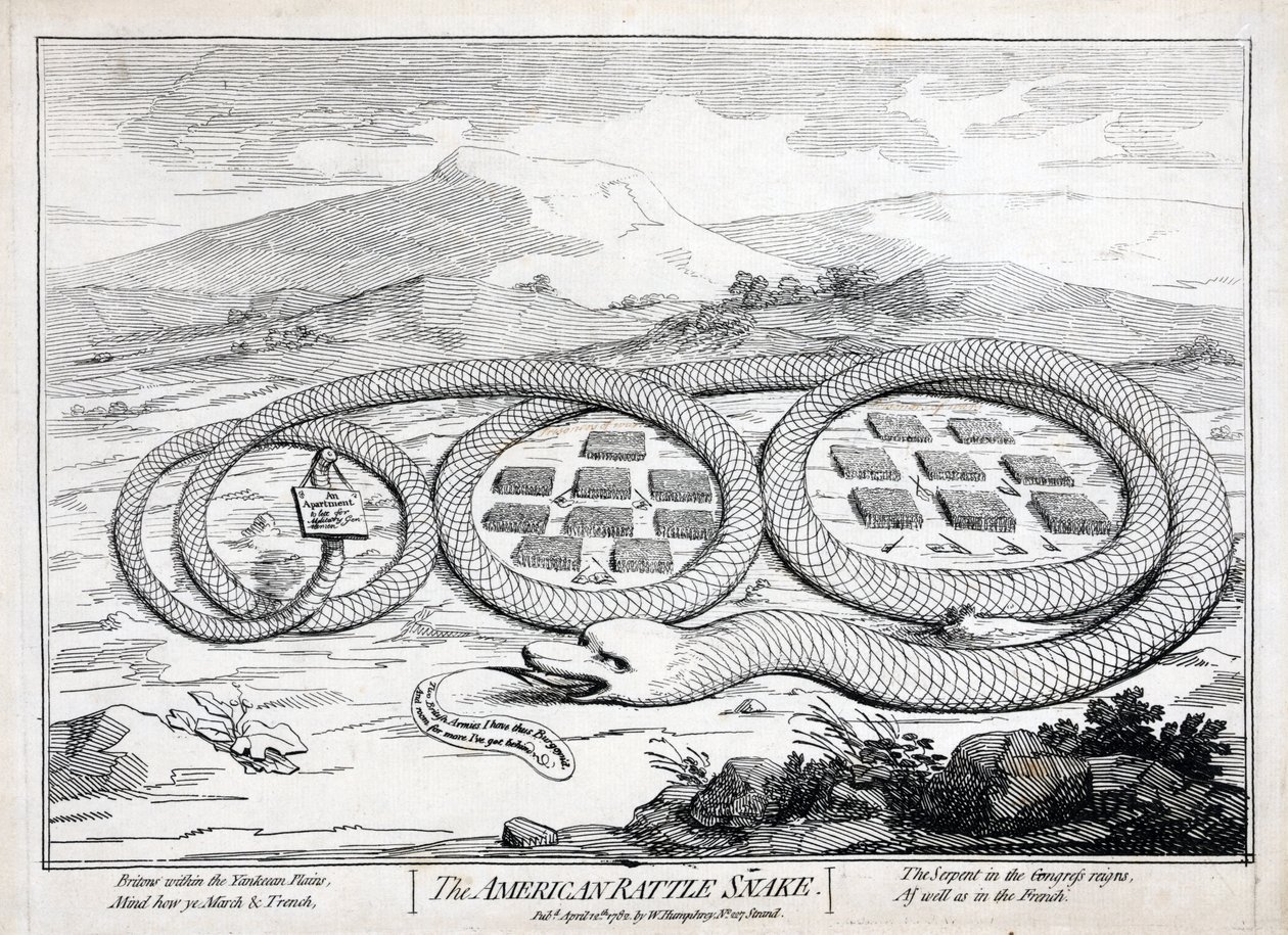 A serpente de chocalho americana, 1782 de James Gillray