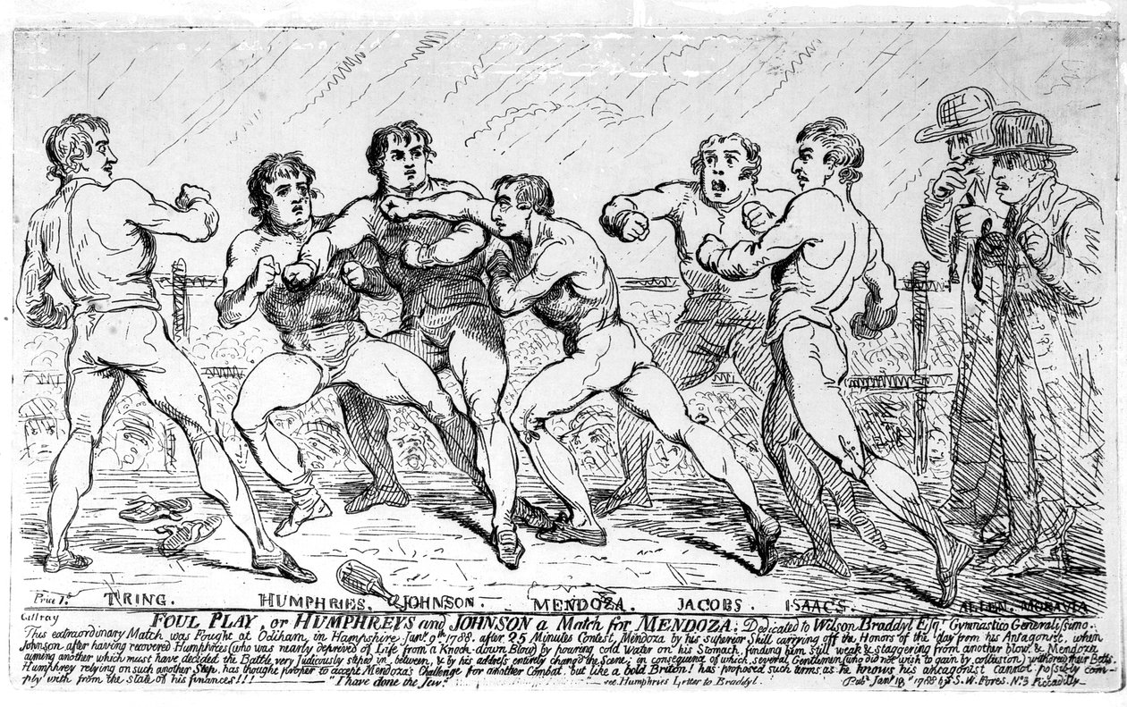 A famosa batalha entre Richard Humphreys e Daniel Mendoza, 9 de janeiro de 1788 de James Gillray