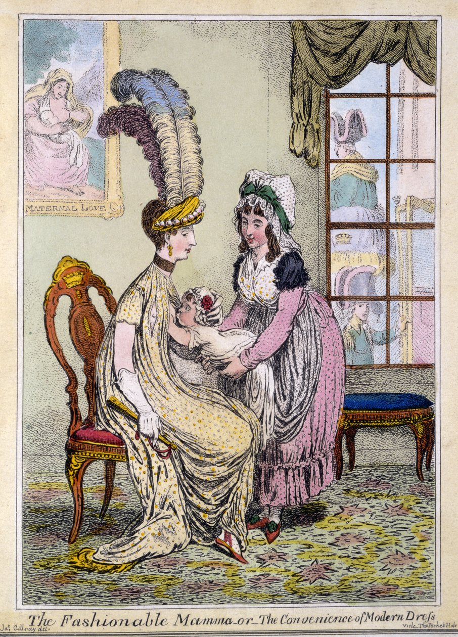 A moda mamãe, ou a conveniência do vestido moderno, pub. Londres em 1796 (gravura colorida à mão) de James Gillray