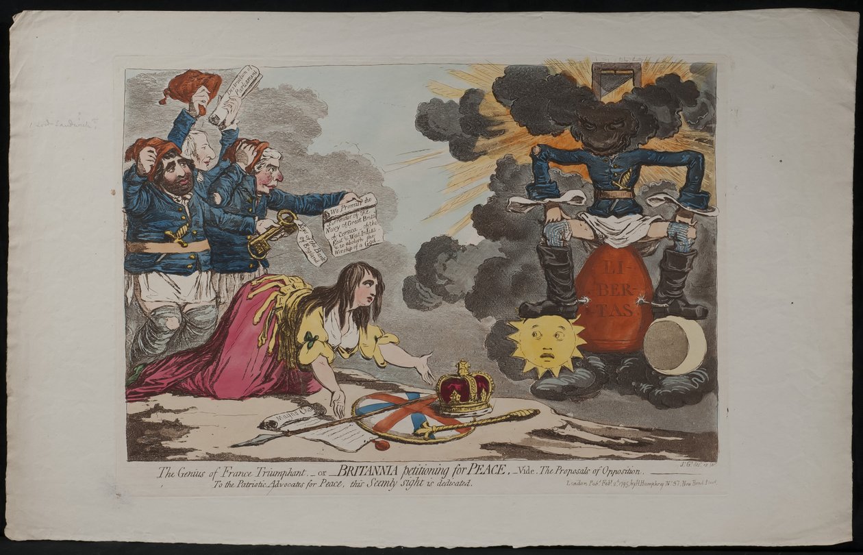 O Gênio da França Triunfante - ou - Britannia requerendo a paz, Vide. As Propostas de Oposição, 1795 de James Gillray