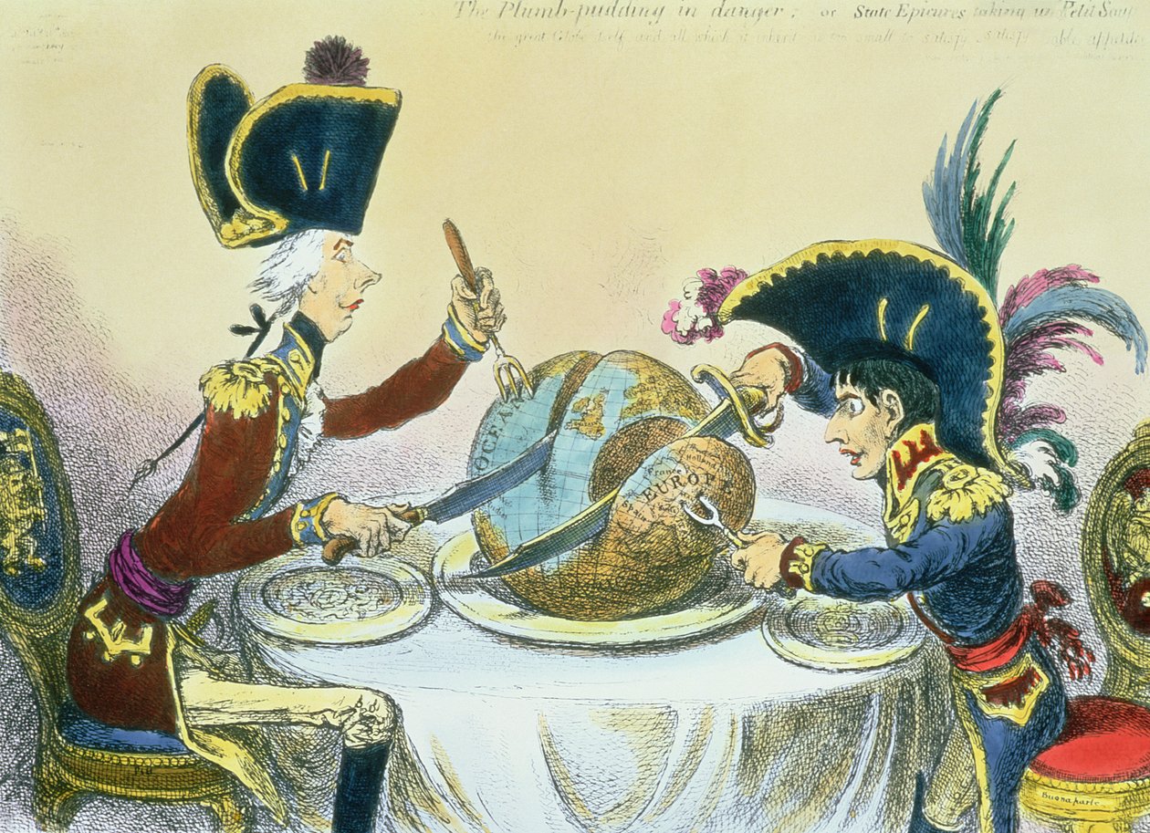 O pudim de ameixa em perigo, 1805 (gravura de cor) de James Gillray