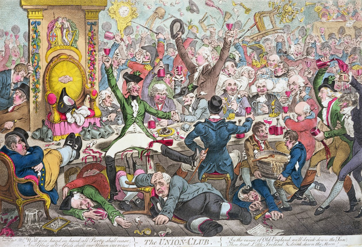 O clube da união, 1801 (gravura da cor) de James Gillray