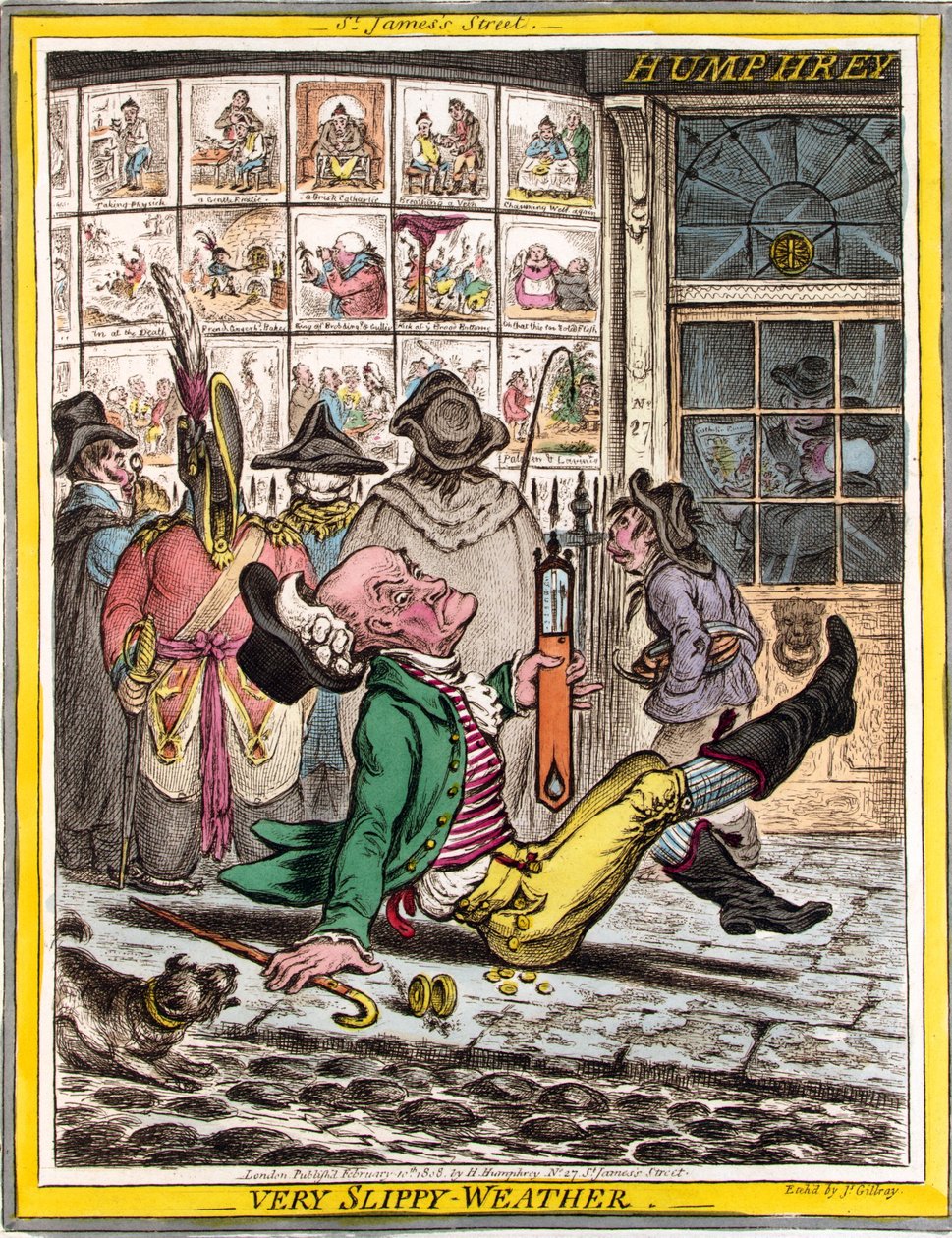 Muito Slippy-Weather, pub. 1808 (gravura colorida à mão) de James Gillray