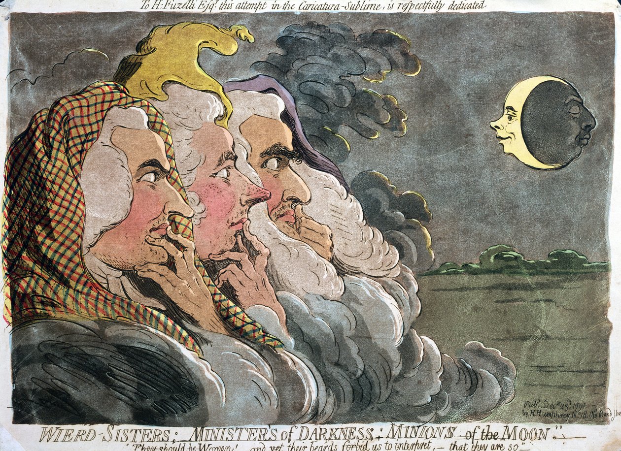 Irmãs estranhas; Ministros das trevas; Minions of the Moon, publicado por Hannah Humphrey, 1791 (gravura com a aquatint) de James Gillray
