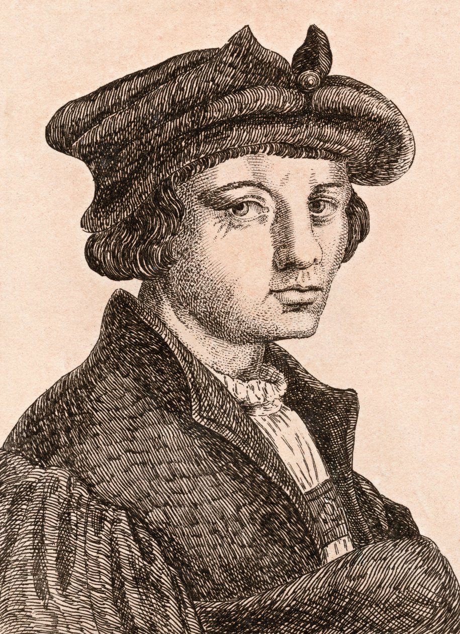 Lucas van Leyden, ilustração de &39;75 retratos de pintores célebres de originais autênticos &39;, publicado em Londres, 1817 de James Girtin