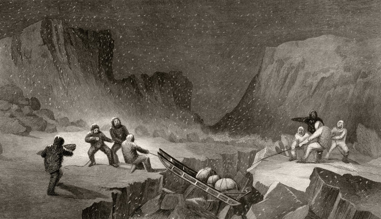Atravessando o Cinturão de Gelo em Coffee Gorge, gravado por R. Hinshlewood, de &39;Explorações Árticas nos Anos 1853, 54, 55&39;, Volume I, do Doutor Elisha Kent Kane (1820-57) publicou Filadélfia, 1856 (li de James Hamilton