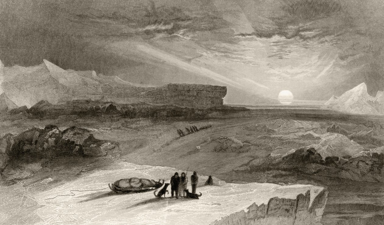 O Olhar do Cabo George Russell, gravado por R. Hinshelwood, de &39;Explorações Árticas nos Anos 1853, 54, 55&39;, Volume I, do Doutor Elisha Kent Kane (1820-57) publicou Filadélfia, 1856 (li de James Hamilton