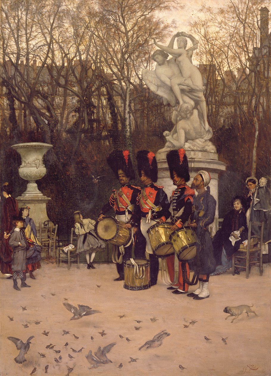 Batendo o Retiro nos Jardins das Tulherias, 1867 (painel) de James Jacques Joseph Tissot