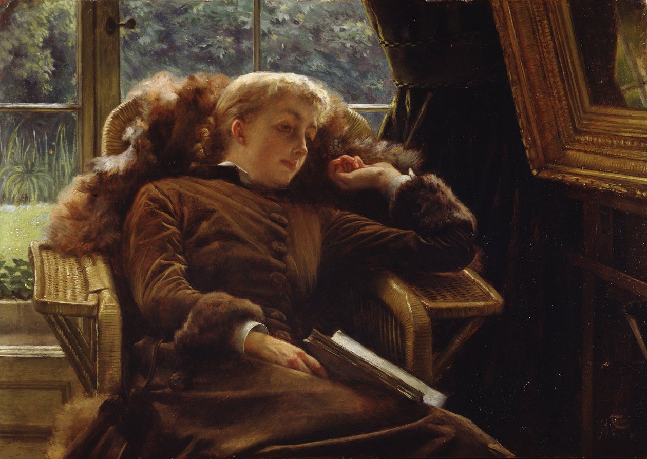 Reverie: Mrs.Newton reclinada em uma cadeira de James Jacques Joseph Tissot
