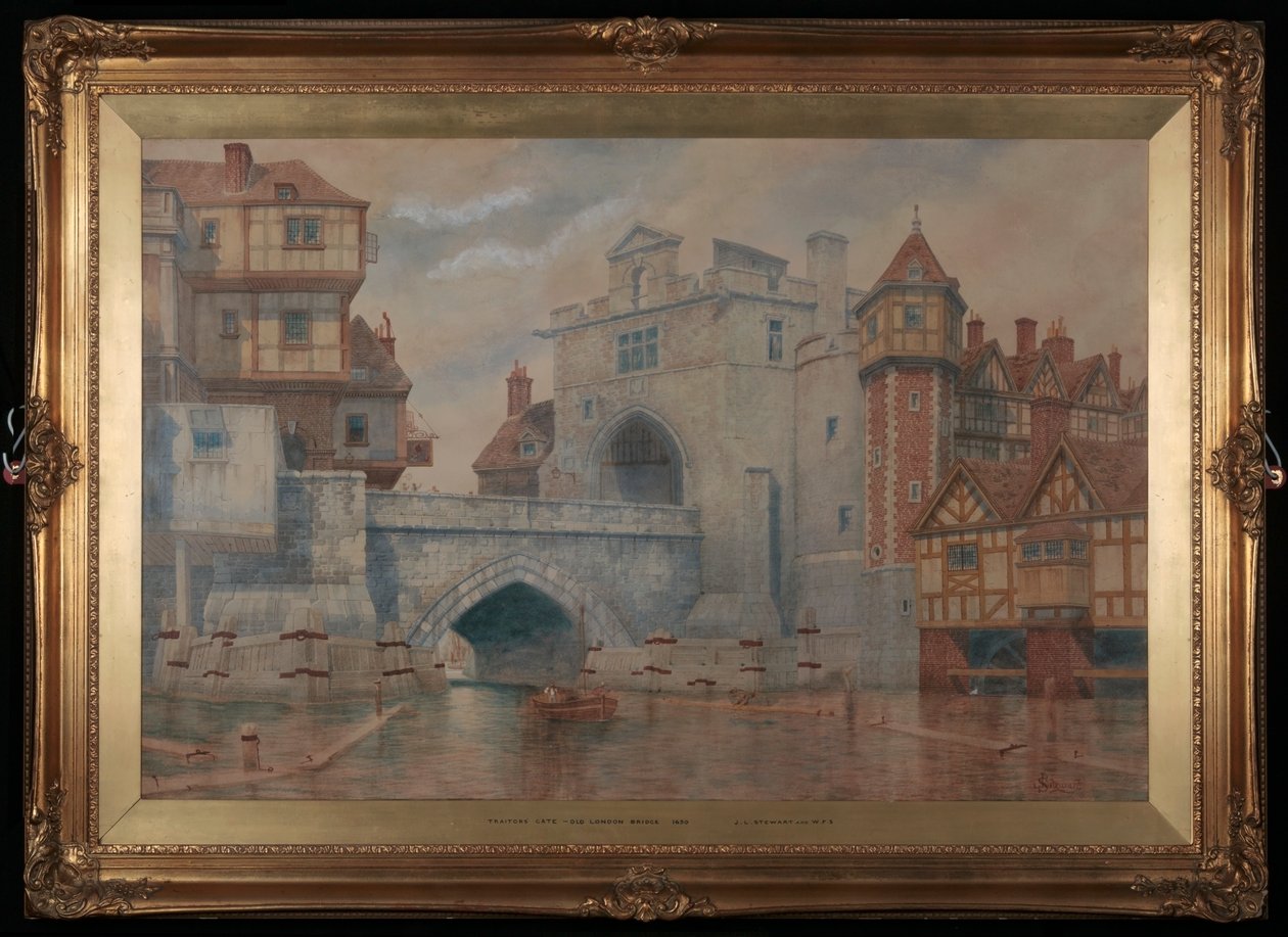 Traitors Gate - Old London bridge em 1650 (wc) de James Stewart