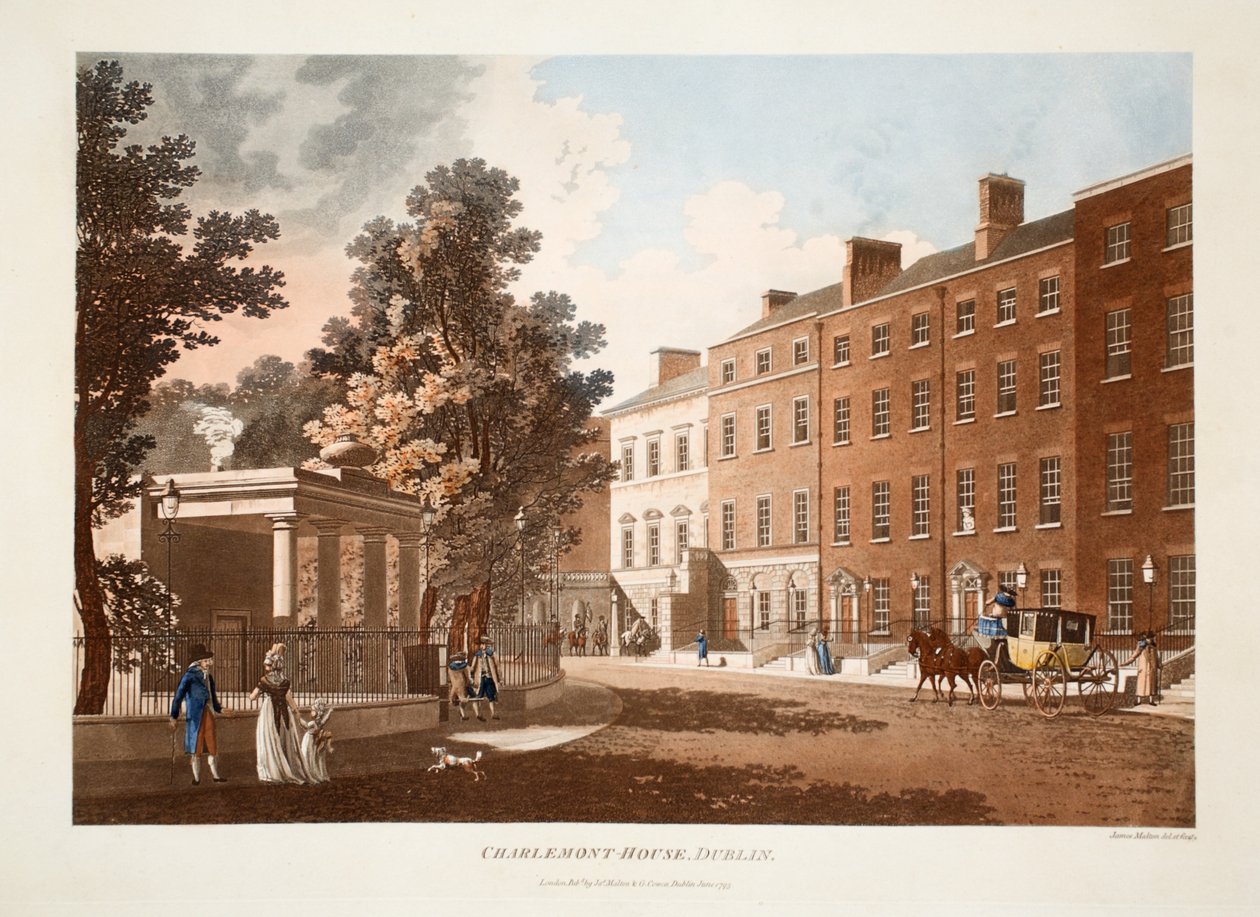 Charlemont-House, Dublin, 1793 (gravura colorida à mão) de James Malton