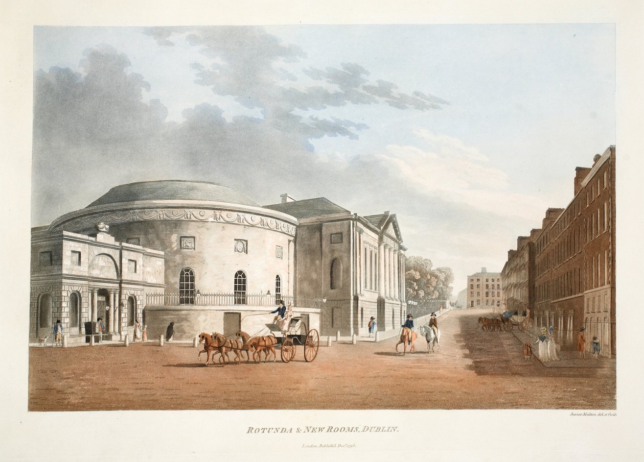 Rotunda und New Rooms, Dublin, 1795 (gravura colorida à mão) de James Malton