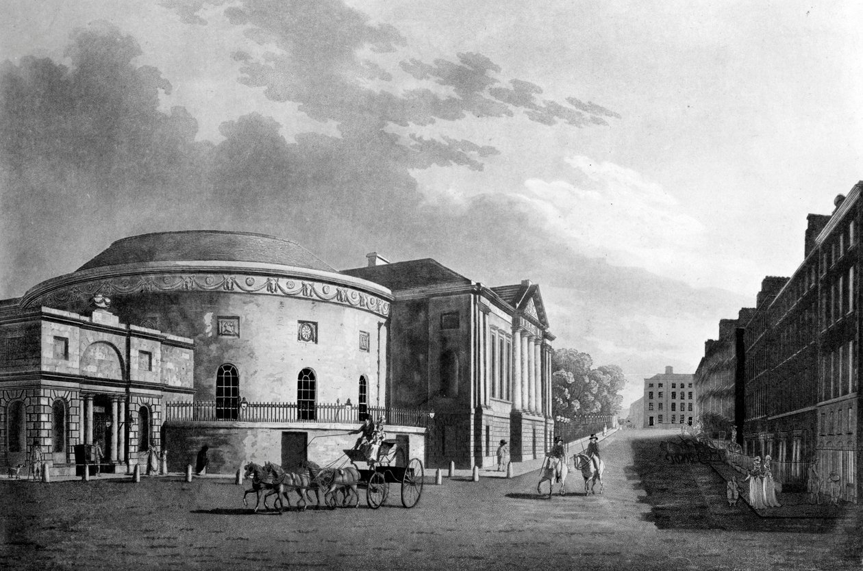 Rotunda und New Rooms, Dublin, 1795 (gravura colorida à mão) de James Malton