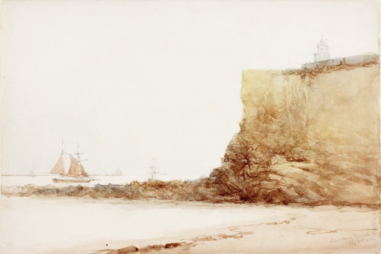 Short Sands Tynemouth (aquarela e lápis sobre papel) de James Miller Brown