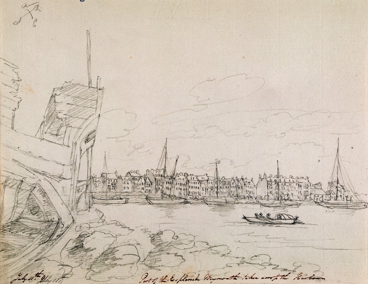 Parte da Esplanada em Plymouth tomada através do porto, 1791 (tinta no papel) de James Moore