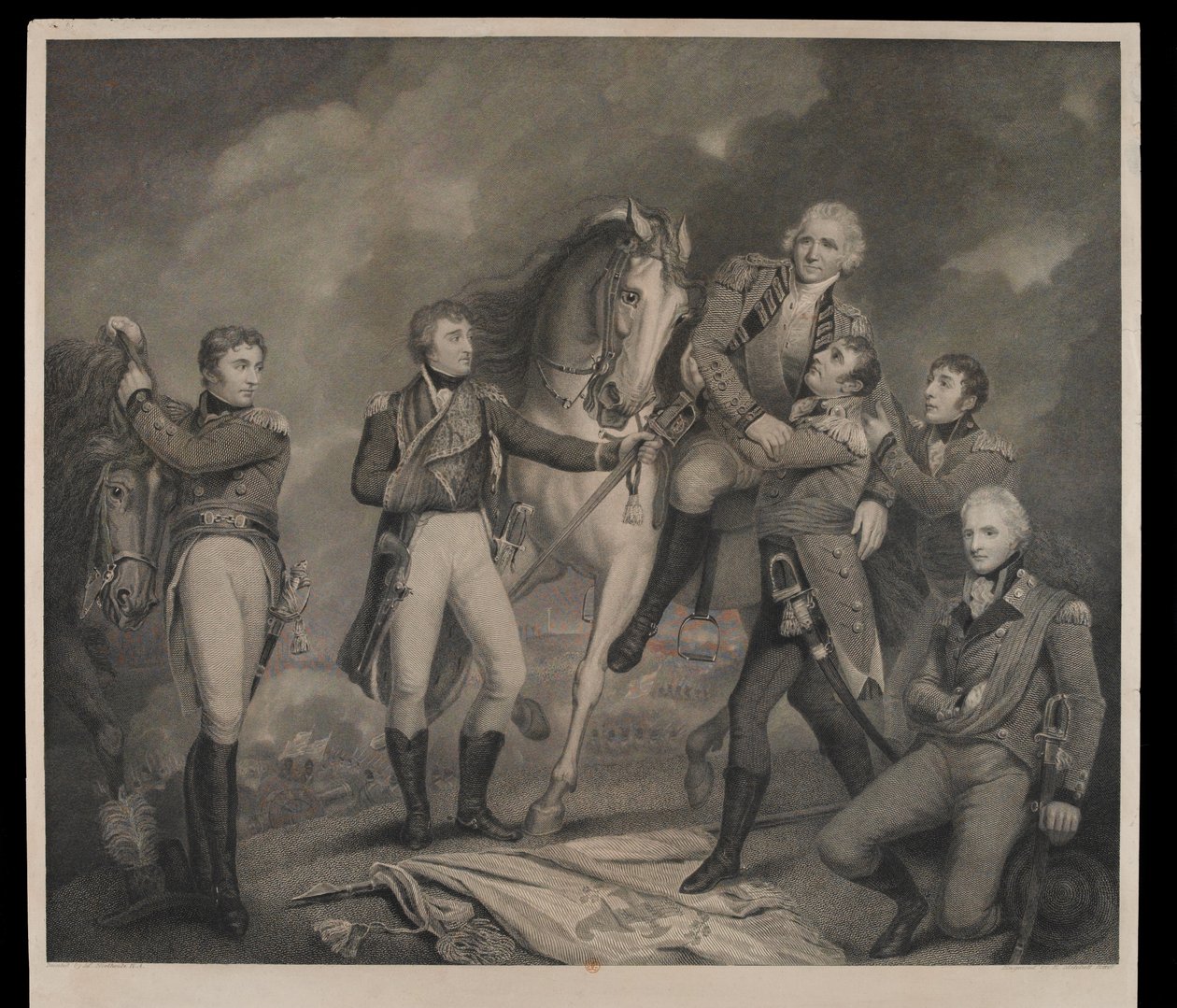 Morte do General Abercromby na Batalha de Alexandria, Egito 1801, gravado com chave por E. Mitchell, publicado em 1801 de James Northcote