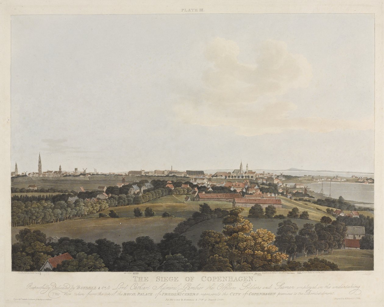Dinamarca 1807: O cerco de Copenhague, gravado por Robert Pollard (1792-1876) e Joseph Constantine Stadler (1780-1812) publicado em 1807 (cor aquatint) de James Pattison Cockburn