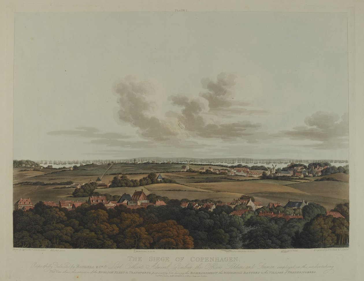 Dinamarca 1807: O cerco de Copenhague, gravado por Robert Pollard (1792-1867) e Joseph Constantine Stadler (1780-1812), publicado em 1807 (colorido aquatint) de James Pattison Cockburn