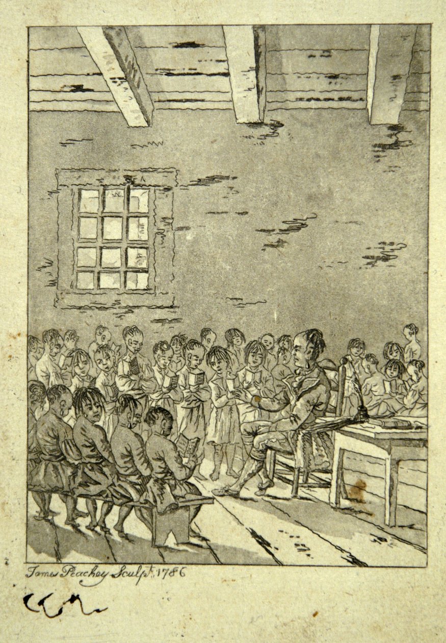 Sala de aula de uma escola nativa americana, 1786 de James Peachey