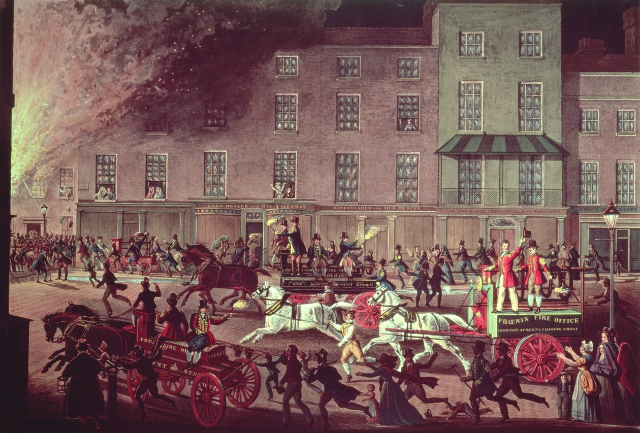 Carros de bombeiros de Londres, gravados por RG Reeve, pub. por Thomas McLean, c.1830 de James Pollard