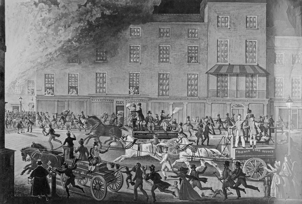Os motores de bombeiros de Londres, os nobres protetores das vidas e da propriedade, gravados por RG Reeve, bar. por Thomas McLean, c.1830 de James Pollard