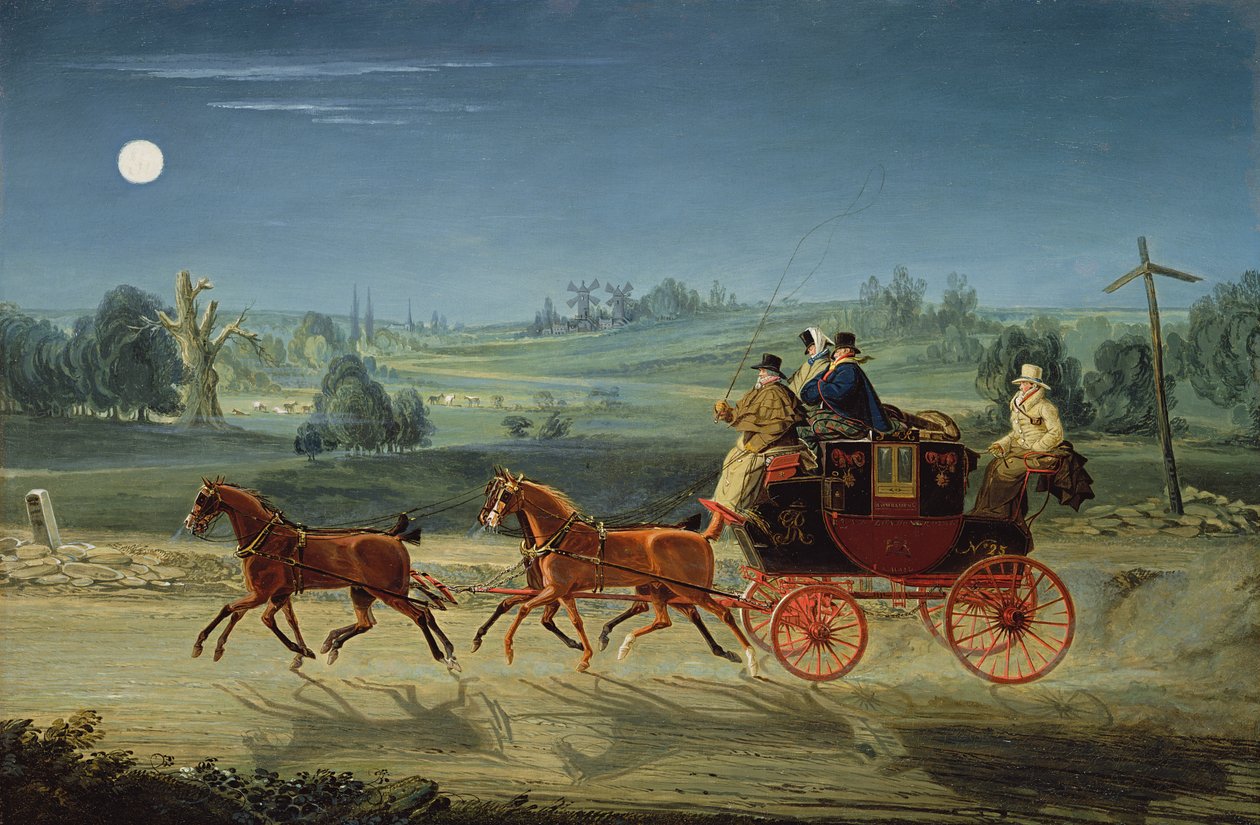 The Bath, Bristol e London Royal Mail Coach à noite de James Pollard