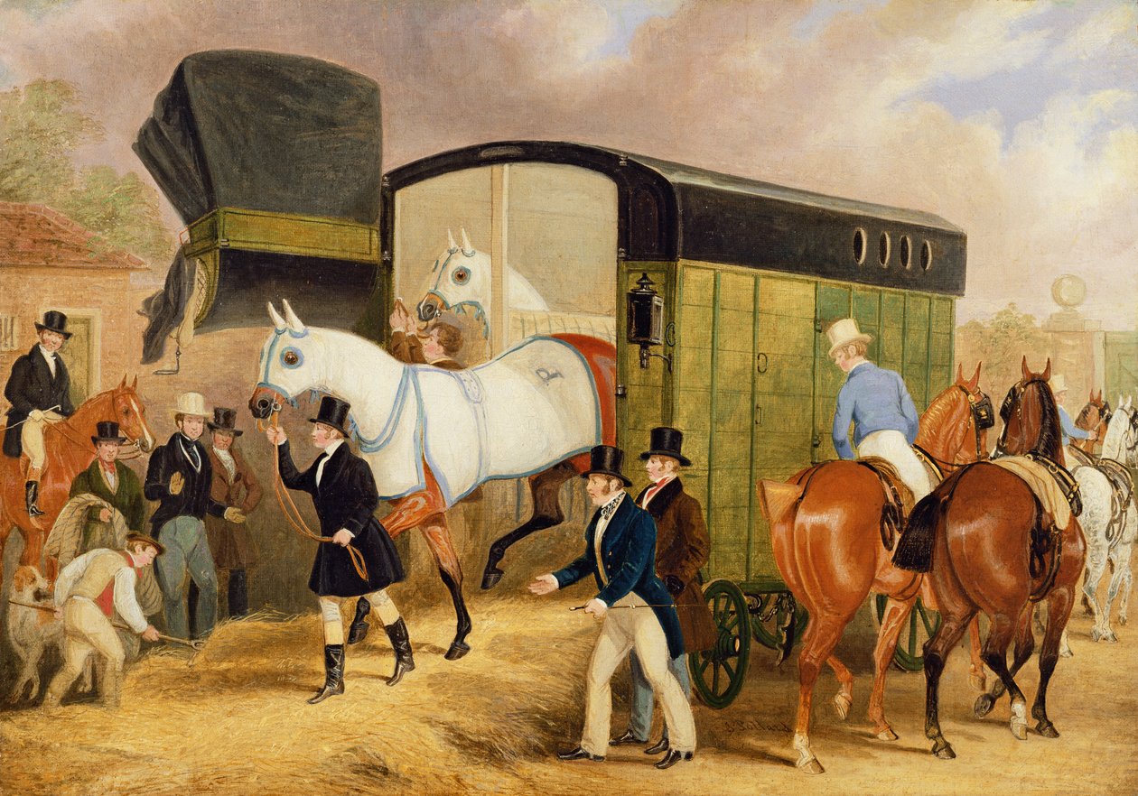 Os animais de estimação de Derby: A chegada, 1842 de James Pollard