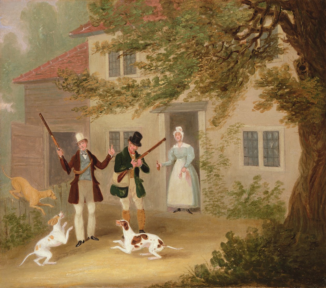 Dois desportistas com seus ponteiros partindo de uma casa de campo, c.1830 de James Pollard