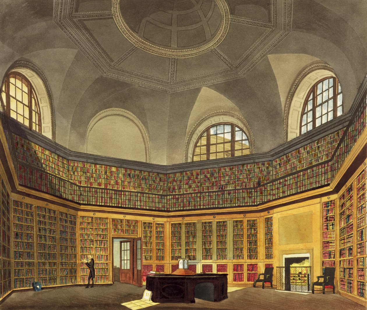 A Biblioteca do Rei, Buckingham House, de "A História das Residências Reais", gravada por RG Reeves (fl.1811-37), por William Henry Pyne (1769-1843), 1819 (ver também 169796) de James Stephanoff