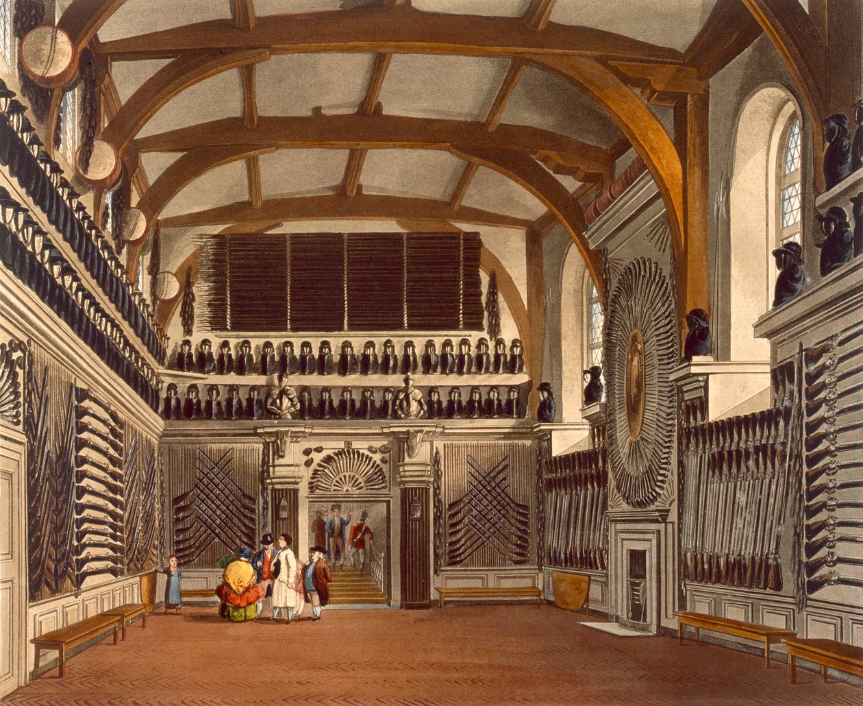 A câmara velha da guarda, a torre redonda, castelo de Windsor, de "residências reais", gravada por Thomas Sutherland (b.1785), bar. por William Henry Pyne (1769-1843), 1818 (aquatinta) de James Stephanoff
