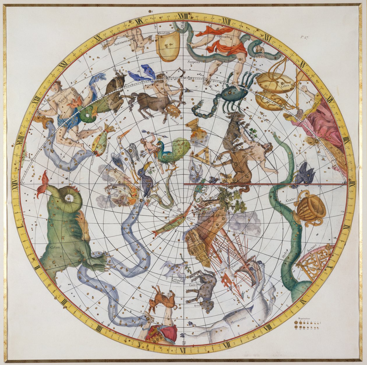 Placa 27 de "Atlas Coelestis", de John Flamsteed (1646-1719), pub. em 1729 (gravura colorida à mão) de James Thornhill