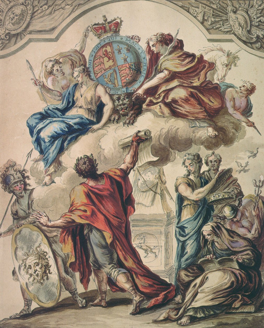 Projeto preliminar para um painel para um treinador do estado real para George I, século XVIII de James Thornhill