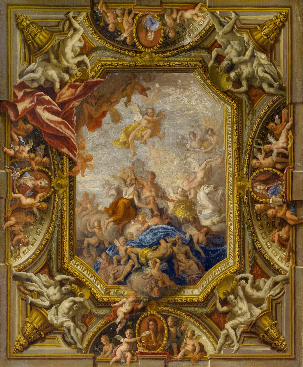 Desenho de esboço para o teto do quarto de estado da Rainha no Palácio de Hampton Court, 1715 de James Thornhill