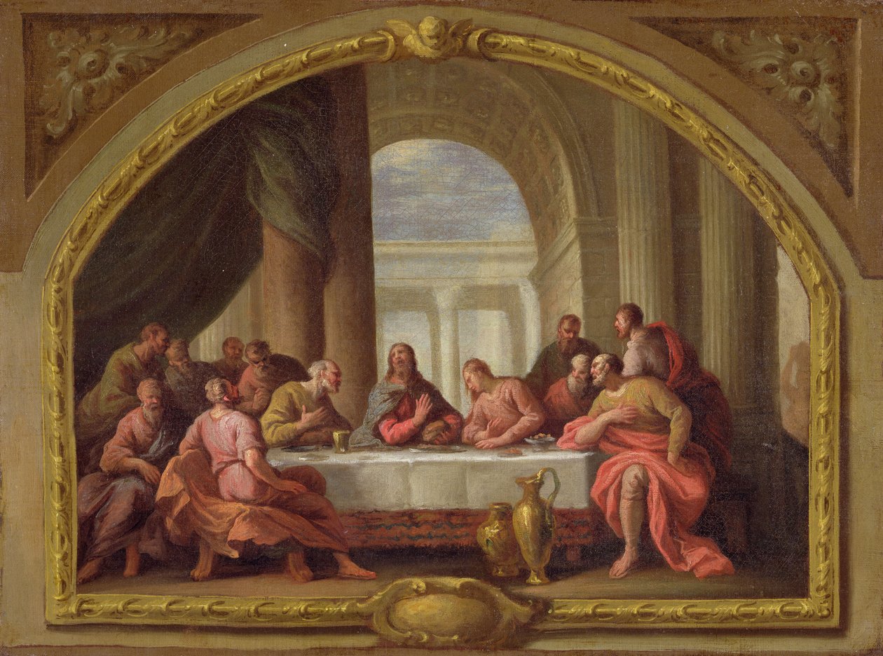 Esboço para &39;A Última Ceia&39;, St. Mary&39;s, Weymouth, anteriormente atribuída a Antonio Verrio (c.1639-1707) c.1719-20 de James Thornhill