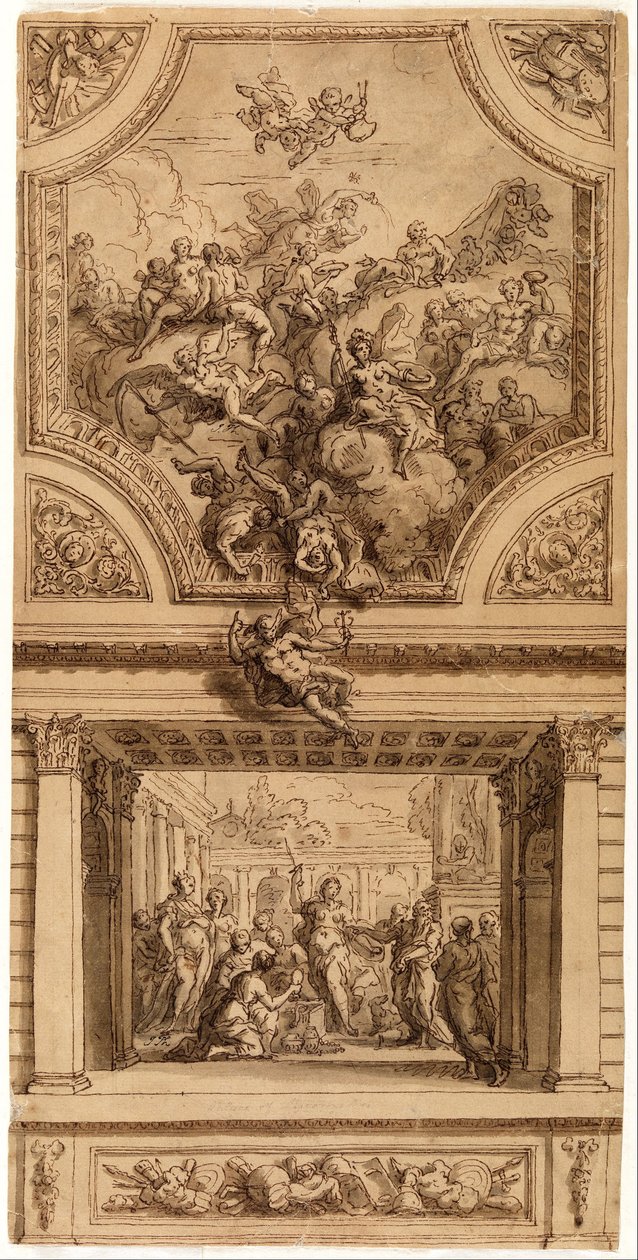 Estudo para decoração de escadaria, Hanbury Hall de James Thornhill