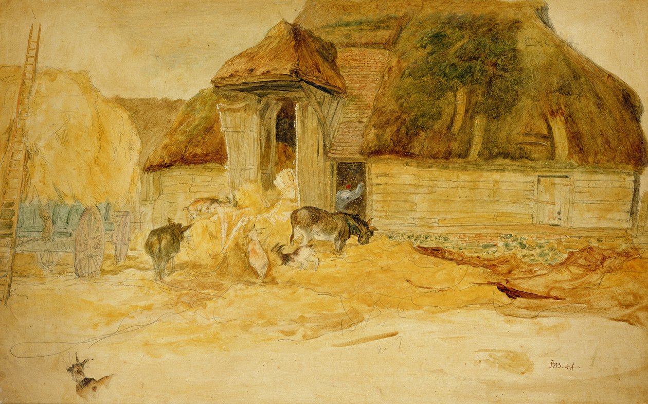 Animais antes de um celeiro de palha (lápis e wc) de James Ward