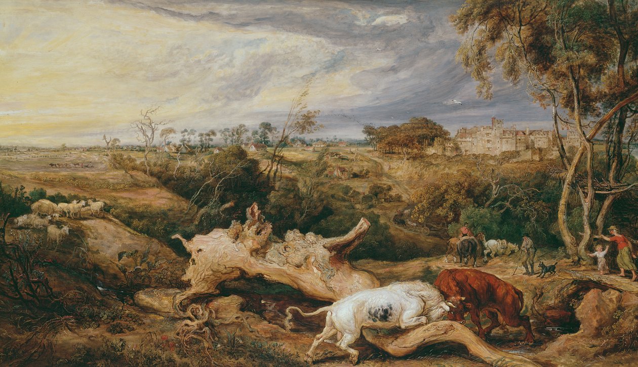 Touros brigando; Castelo de São Donato à distância, c.1803 de James Ward