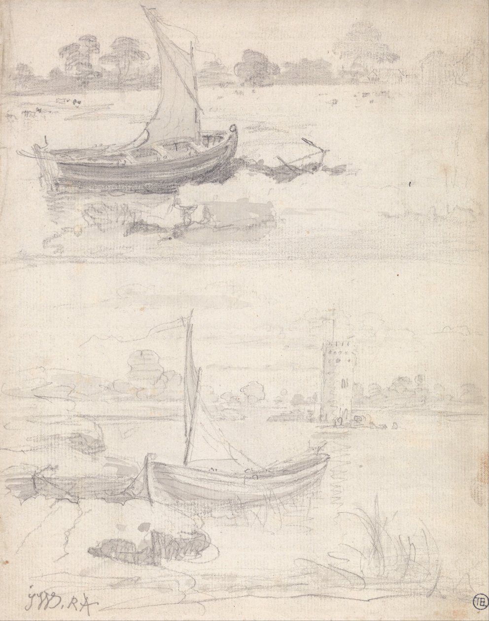 Estudos de barcos em beira-rio de James Ward