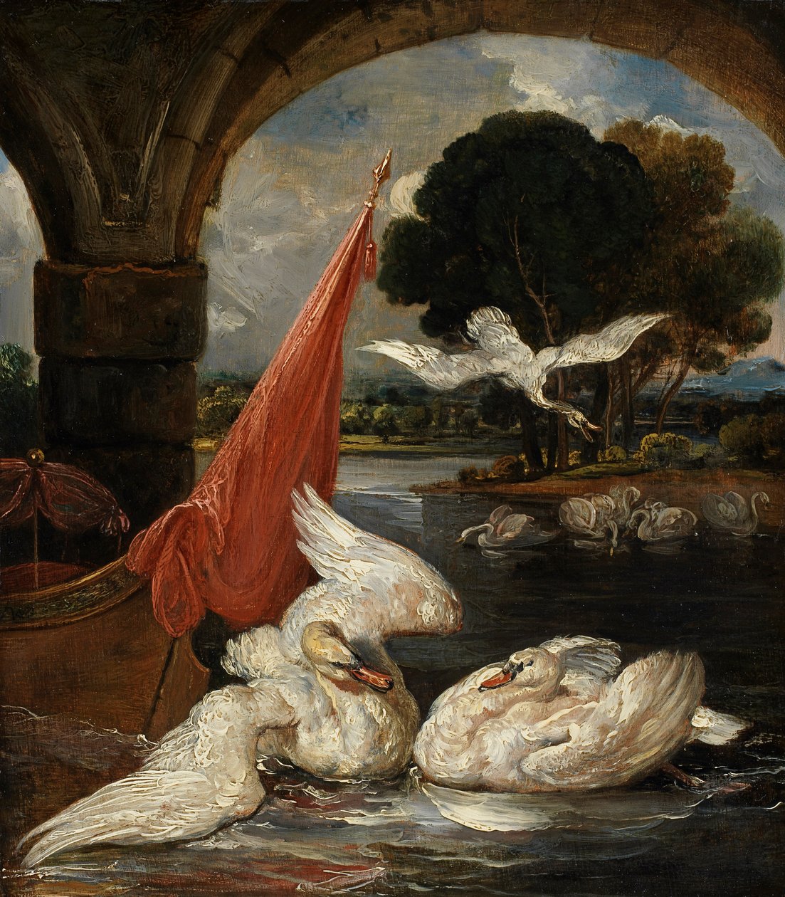 A descida do cisne, ilustração para &39;o dia social&39; por Peter Coxe de James Ward