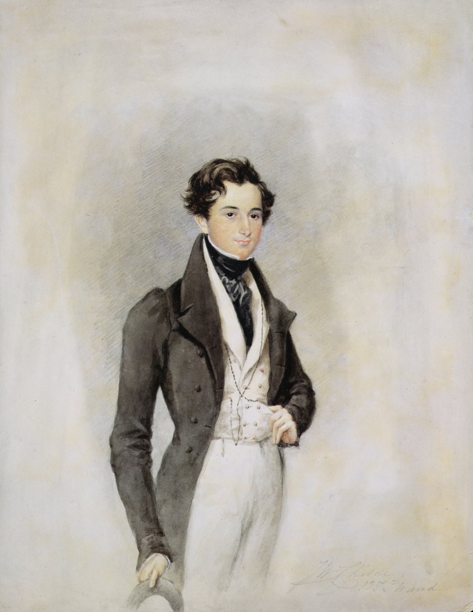 Retrato de um cavalheiro elegante, c.1825 (wc no papel) de James Warren Childe