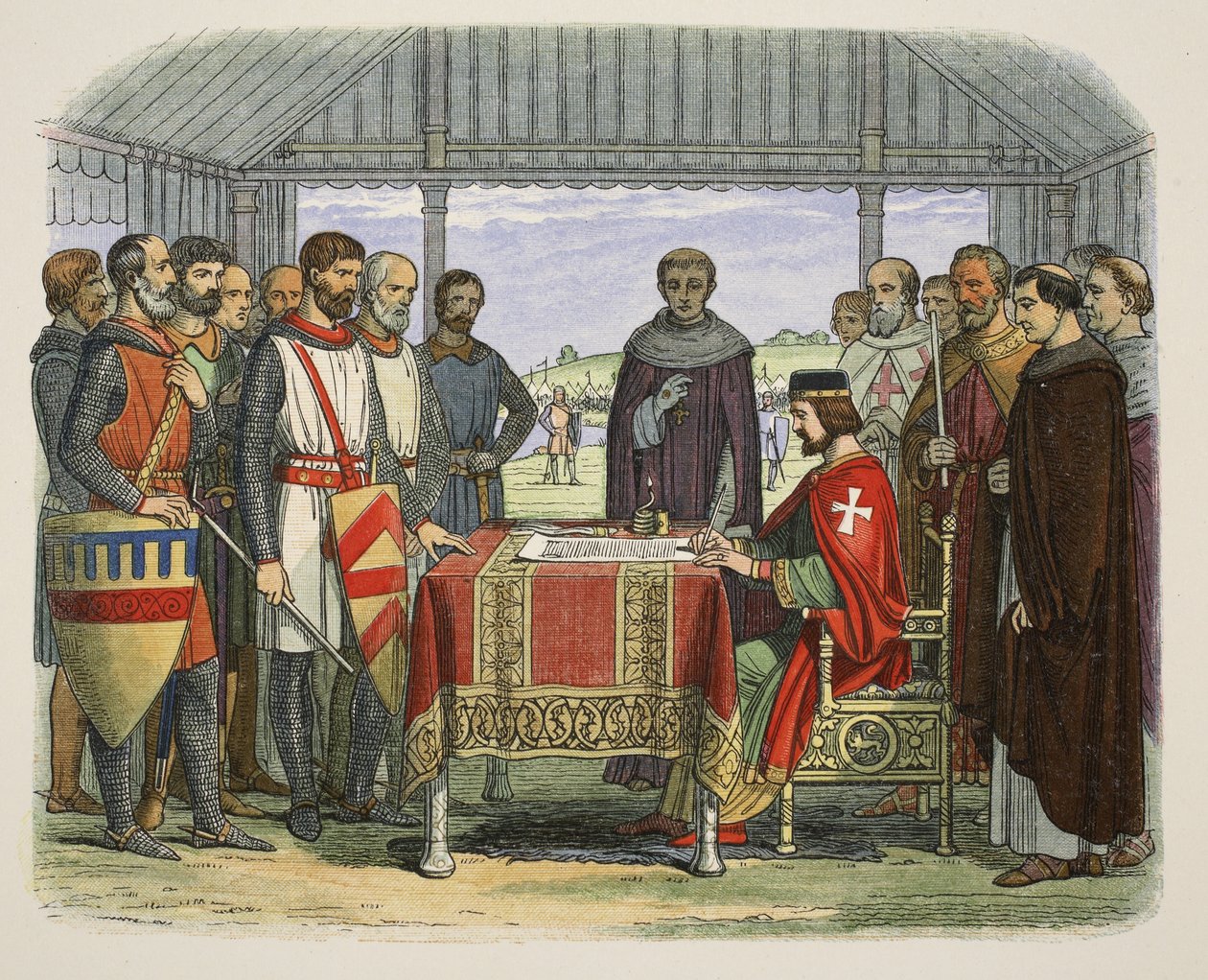 O rei João assina a Grande Carta, de A Chronicle of England BC 55 a AD 1485, pub. Londres, 1863 de James William Edmund Doyle