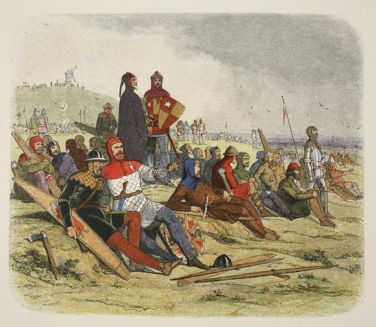 Os ingleses esperam pelos franceses em Crécy, de A Chronicle of England BC 55 a AD 1485, pub. Londres, 1863 de James William Edmund Doyle