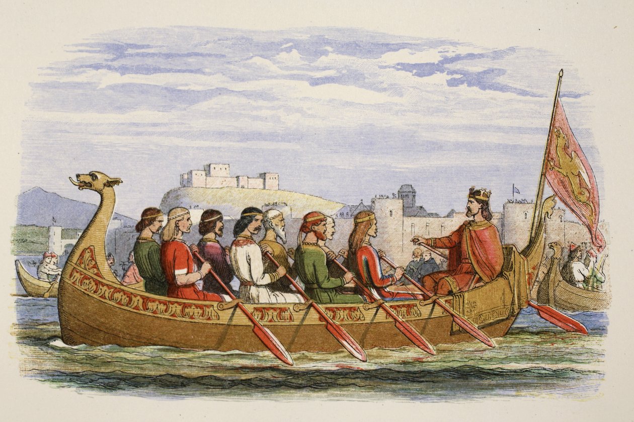 A barca de Edgar, operada por oito reis no Dee, 973 dC, de A Chronicle of England BC 55 a AD 1485, pub. Londres, 1863 de James William Edmund Doyle
