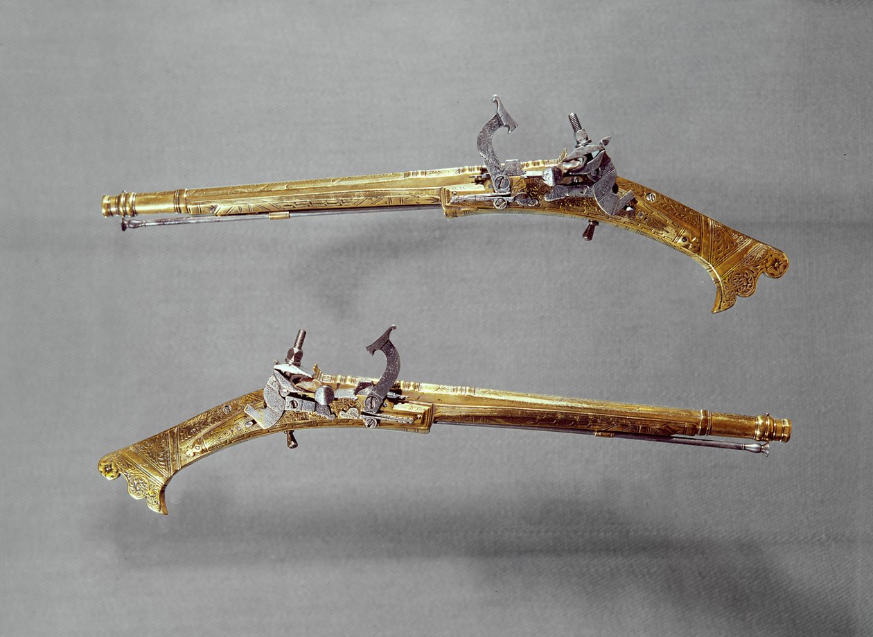 Par de pistolas, 1624-26 (latão e aço) de James Fellowes